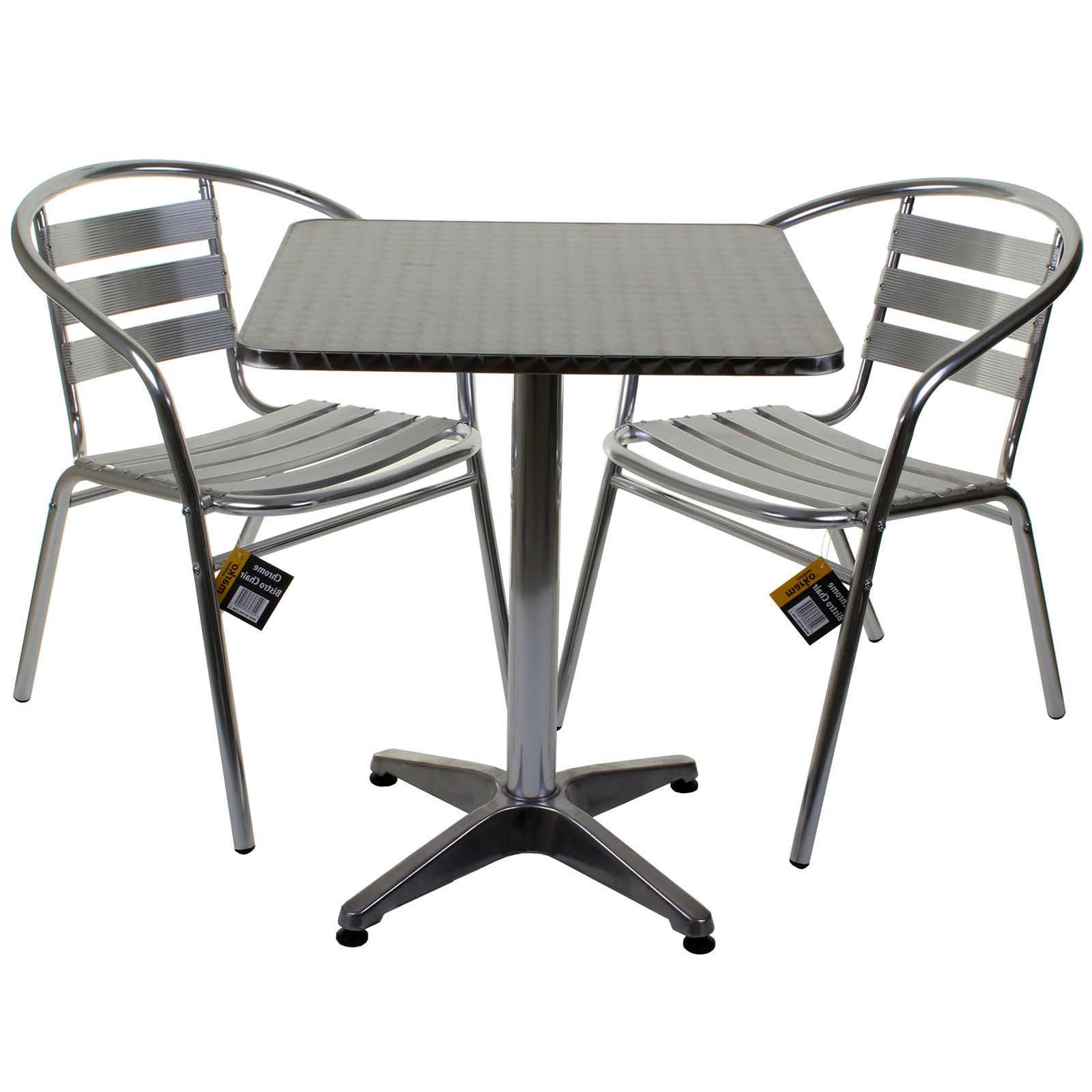 Popular Aluminium Lightweight Chrome Bistro Sets Round Square Tables Stacking  Chairs (View 10 of 15)