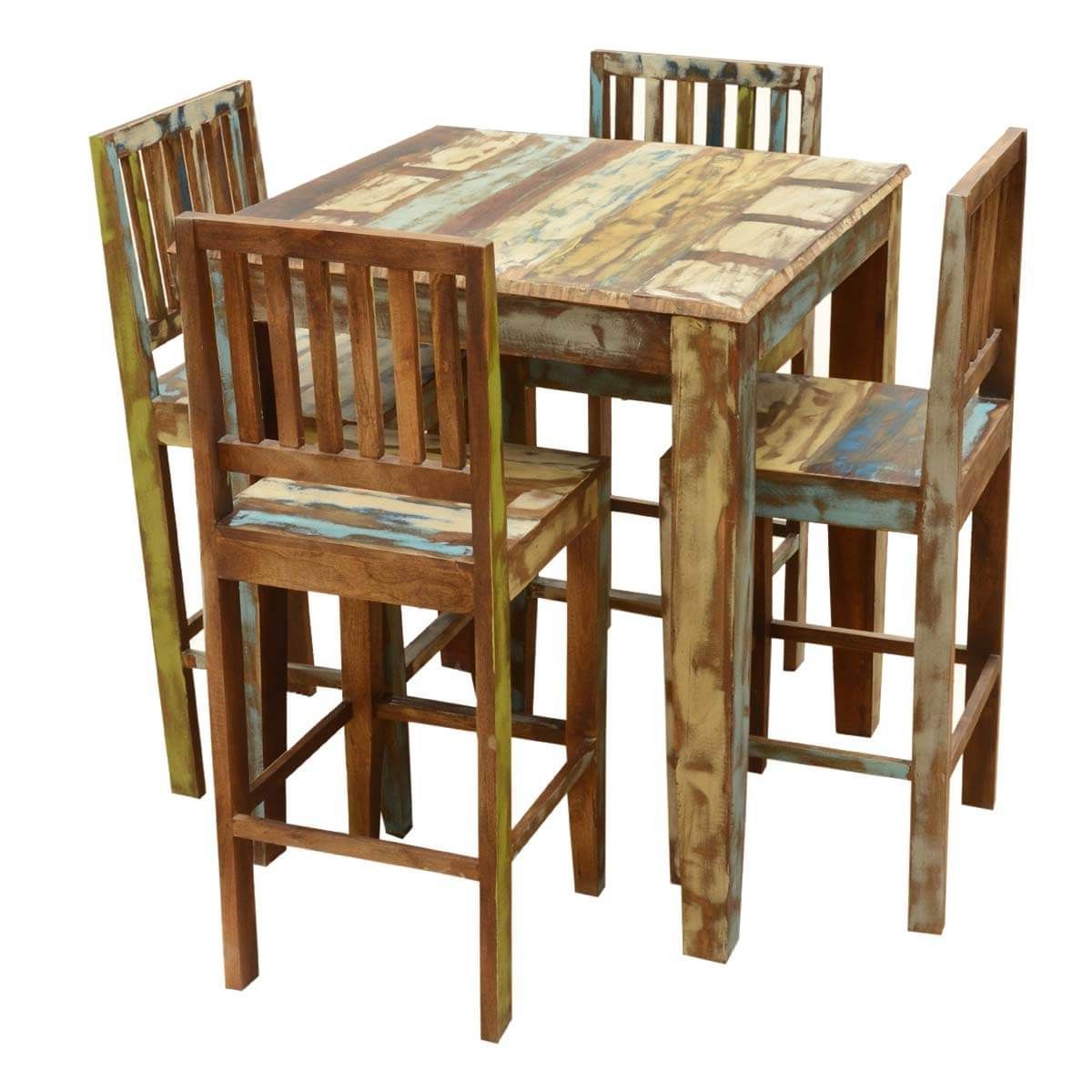 Popular Reclaimed Wood Outdoor Tables Pertaining To Appalachian Rustic Reclaimed Wood High Bar Table & Chair Set (View 14 of 15)