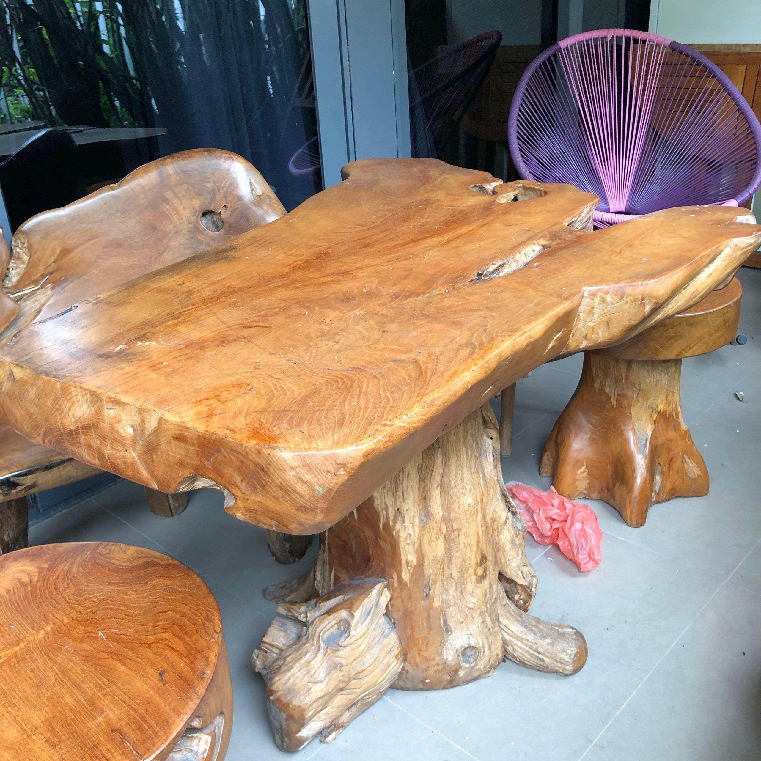 Popular Wooden Hand Carved Outdoor Tables Intended For Hand Carved Artistic Solid Wood Table Chair Set In & Outdoor, Furniture &  Home Living, Furniture, Tables & Sets On Carousell (View 15 of 15)