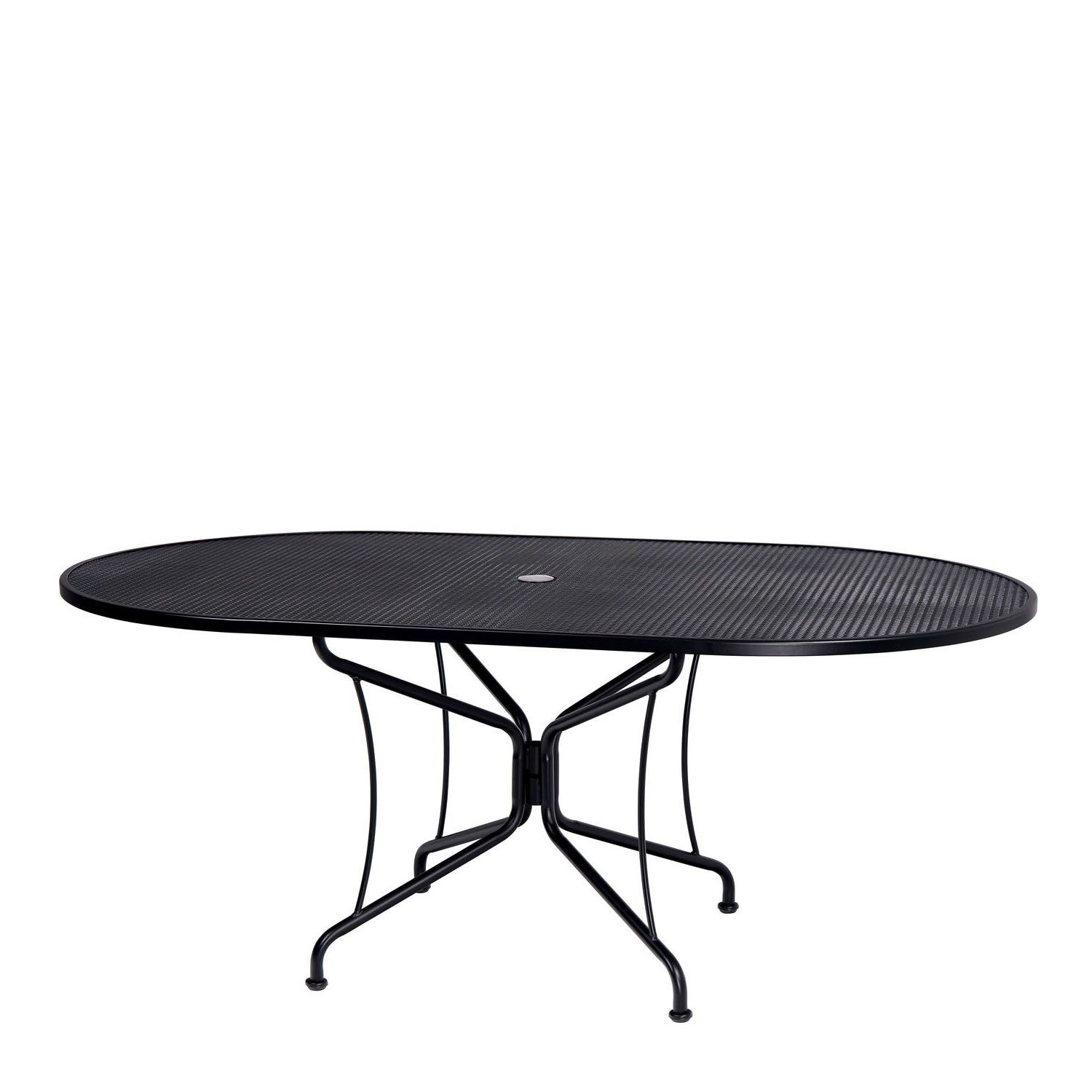 Preferred Woodard 72" Oval Mesh Umbrella Table Outdoor Furniture – Sunnyland Outdoor  Patio Furniture Dallas Fort Worth Tx Intended For Glass Oval Outdoor Tables (View 12 of 15)
