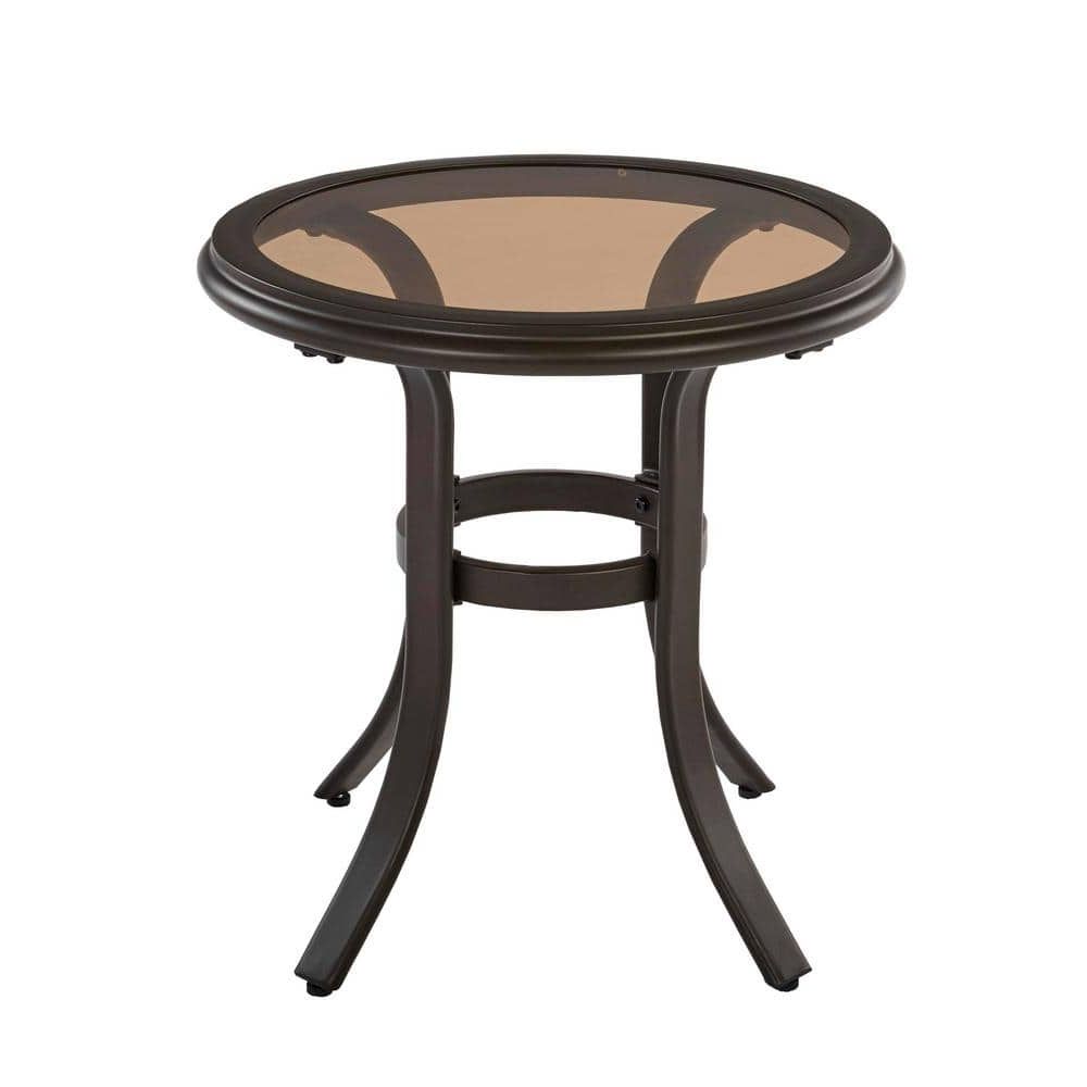 Recent Hampton Bay Riverbrook Espresso Brown Round Steel Glass Top Outdoor Patio  Side Table Rvb 014 – The Home Depot In Smooth Top Outdoor Tables (View 14 of 15)