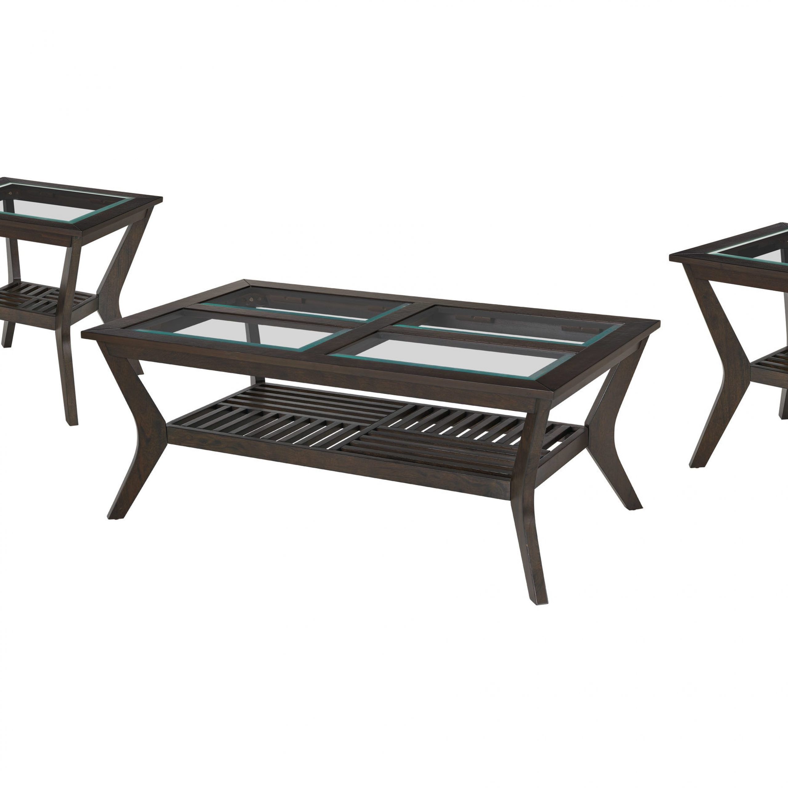 Recent Lane Furniture Geneva 3 Piece Casual Glass Acacia Accent Table Set With  Storage In The Accent Table Sets Department At Lowes Inside Glass Open Shelf Outdoor Tables (View 11 of 15)