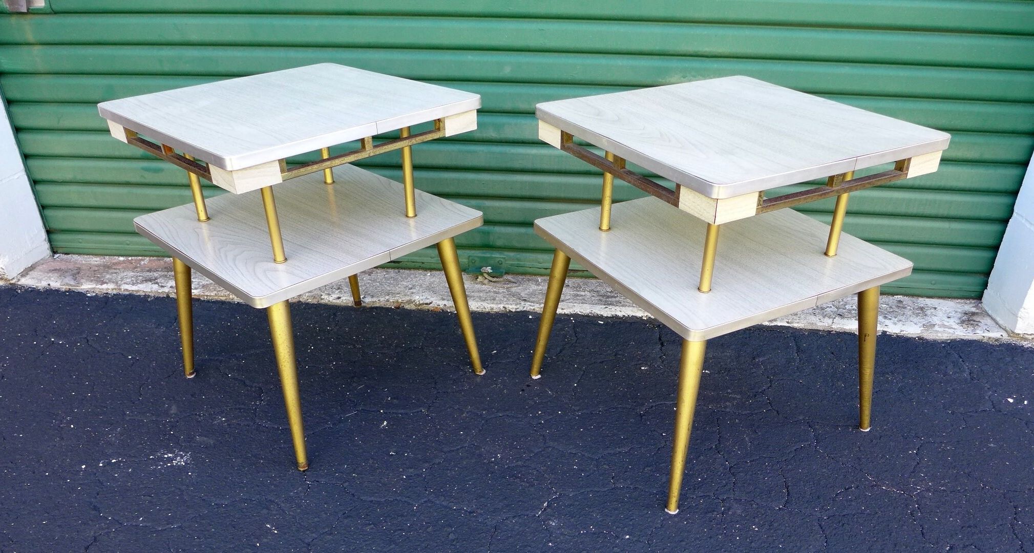 Recent Modern 2 Tier Outdoor Tables Outdoor Tables Inside Vintage Pair Of 2 Tier End Tables Formica And Brass Mid – Etsy Ireland (View 10 of 15)