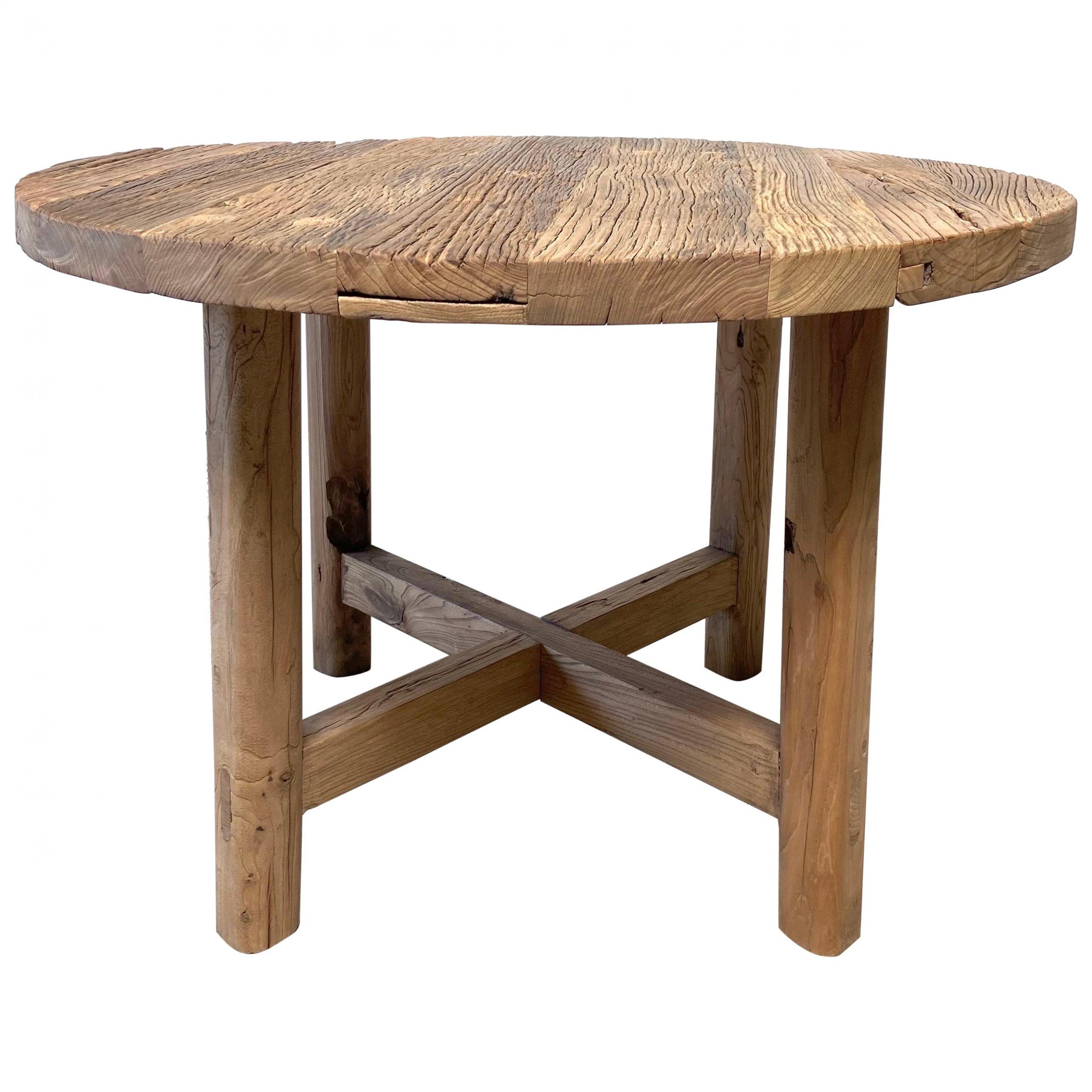 Reclaimed Elm Wood Outdoor Tables Intended For 2020 Custom Reclaimed Elm Wood Round Dining Table Dinette For Sale At 1stdibs (View 14 of 15)