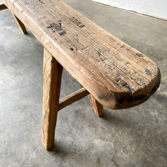 Reclaimed Elm Wood Outdoor Tables With Regard To Widely Used Vintage Antique Elm Wood Skinny Banc – Etsy France (View 15 of 15)