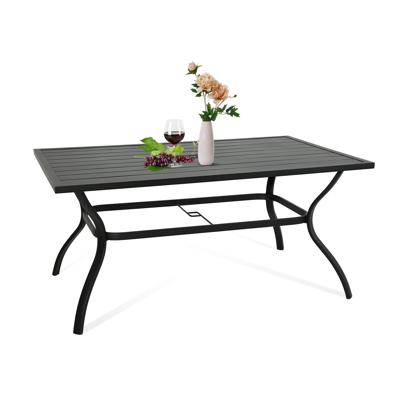 Rectangle Outdoor Tables Regarding Newest Ulax Furniture Outdoor Patio Rectangular Slatted Dining Table With Umbrella  Hole, Classic Black – Walmart (View 13 of 15)