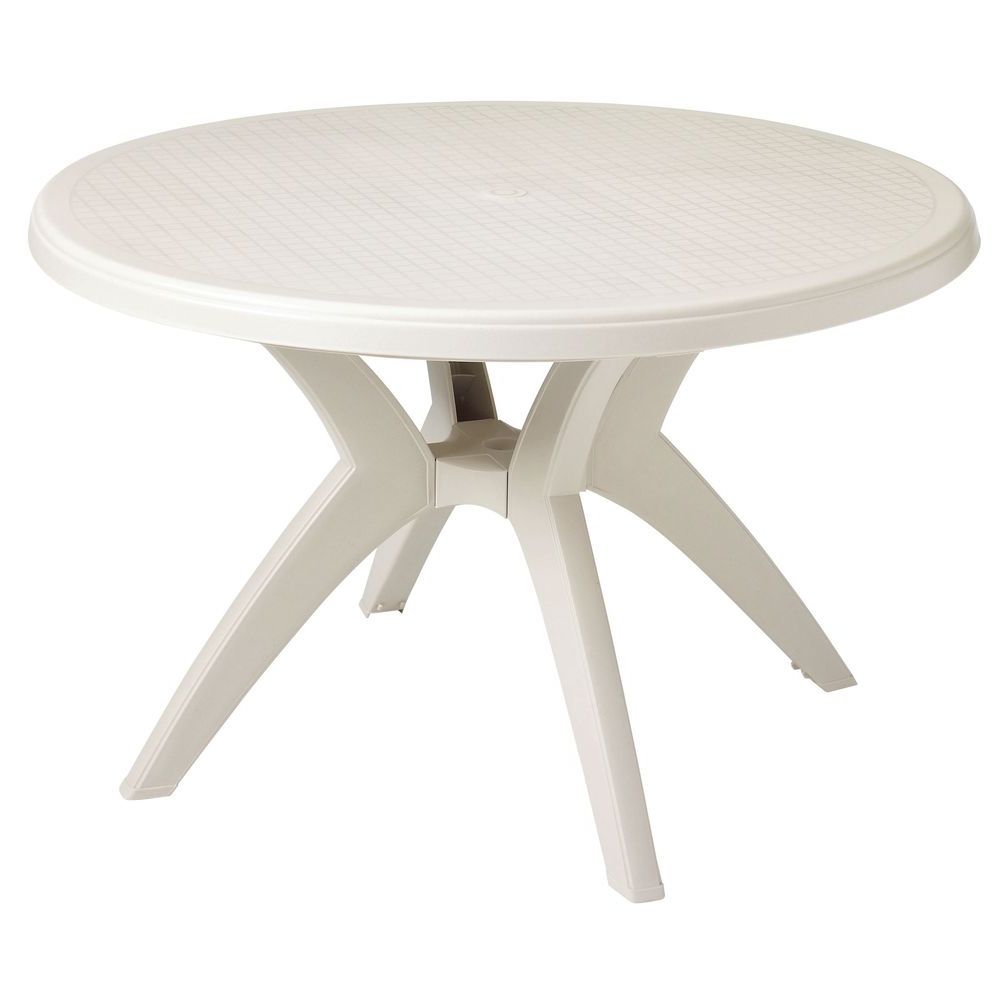 Resin Outdoor Tables Throughout Latest Grosfillex Round Ibiza Sandstone Resin Outdoor Table – 46"dia X 29"h (View 10 of 15)