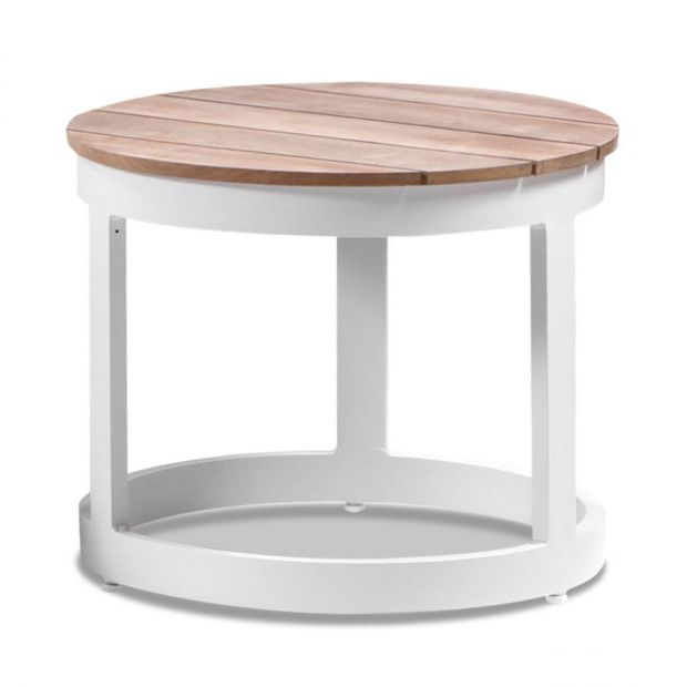 Round Industrial Outdoor Tables Regarding Latest Balmoral Round Industrial Aluminium Teak Top Side Table (View 4 of 15)