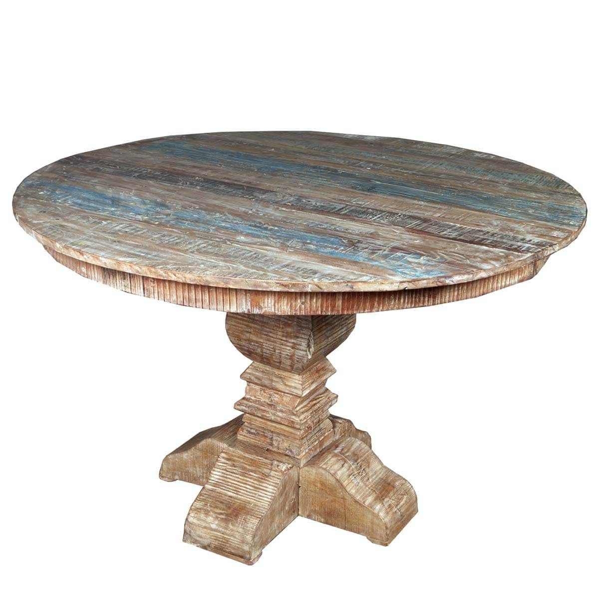 Rustic Round Outdoor Tables With Favorite French Quarter Rustic Reclaimed Wood Round Dining Table (View 6 of 15)