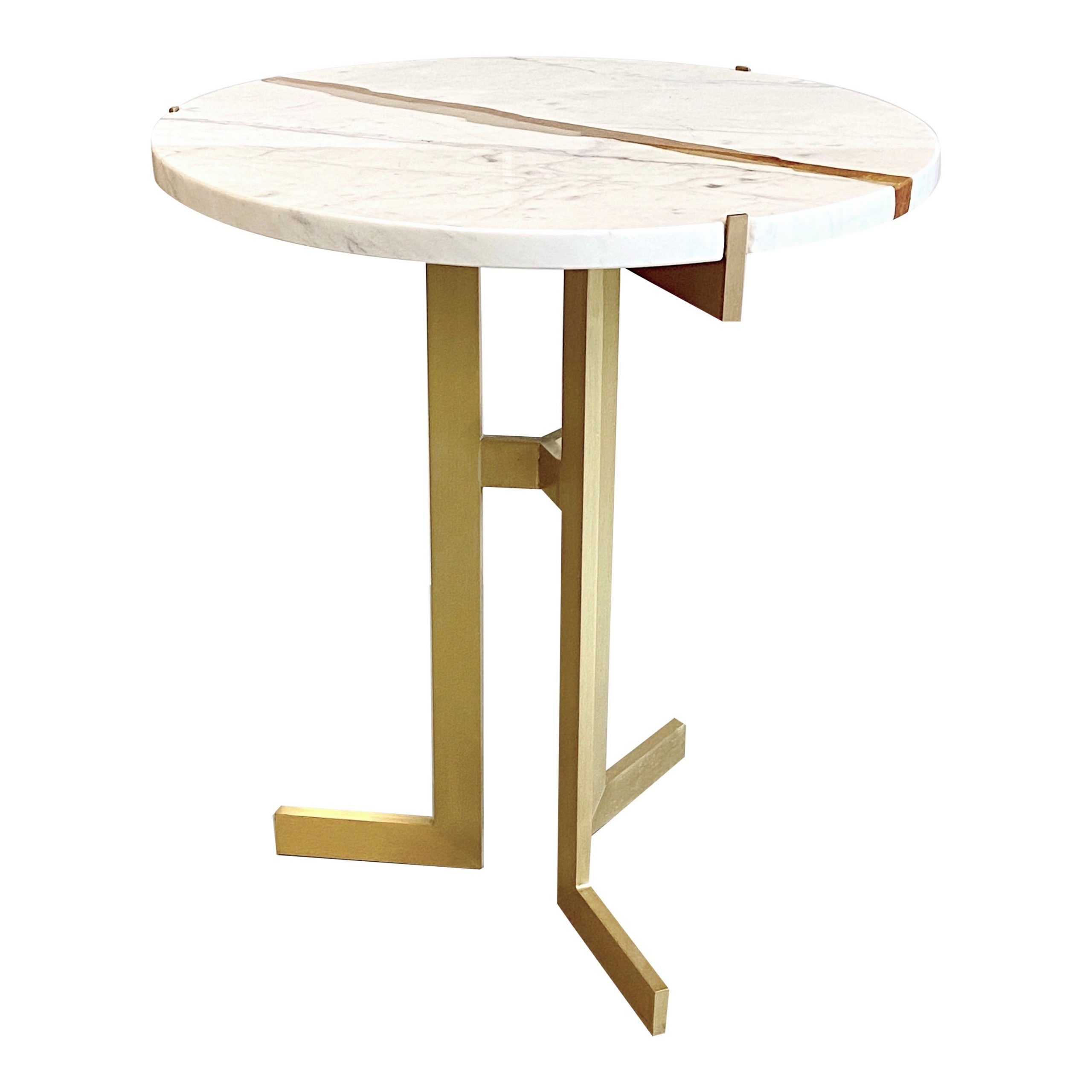 Satin Gold Outdoor Tables With Regard To Newest Modern Italian White Marble Gold Resin Split Side Table On Satin Brass  Tripod For Sale At 1stdibs (View 3 of 15)