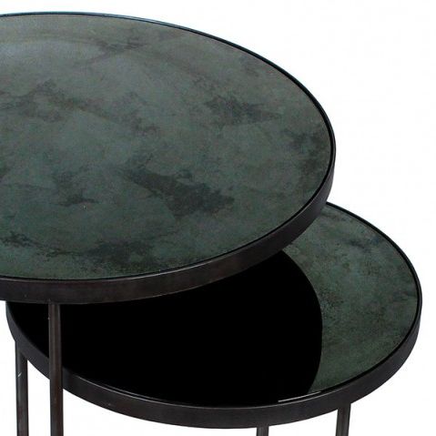 Set De 2 Tables Nesting Heavy Aged Mirror De Ethnicraft Accessories,  Charcoal Within Famous Mirrored Outdoor Tables (View 7 of 15)