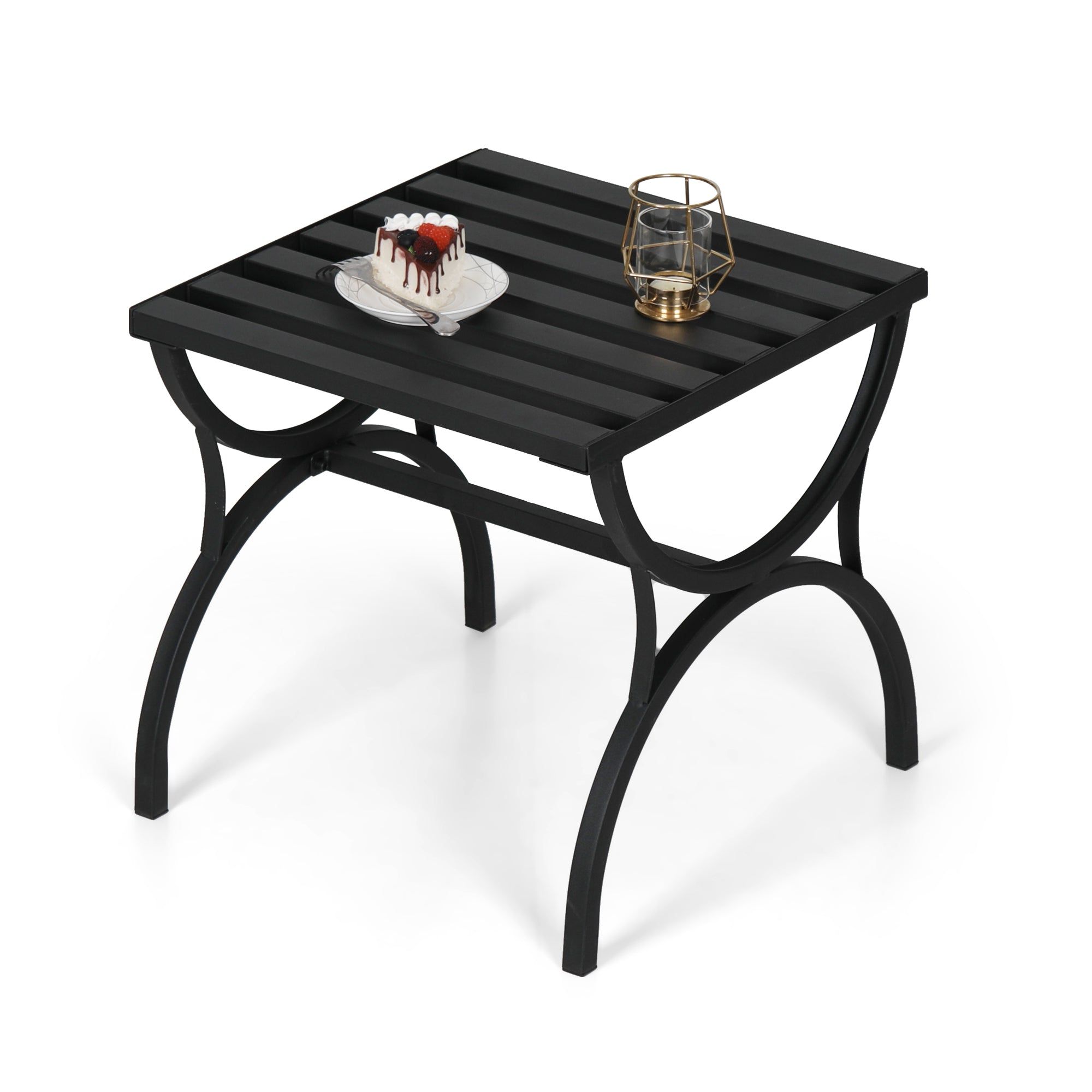 Slat Outdoor Tables With 2019 Mf Studio Patio Side Square End Table Small Portable Bistro Coffee Table  With Metal Frame And Slat Top, Black – Walmart (View 15 of 15)