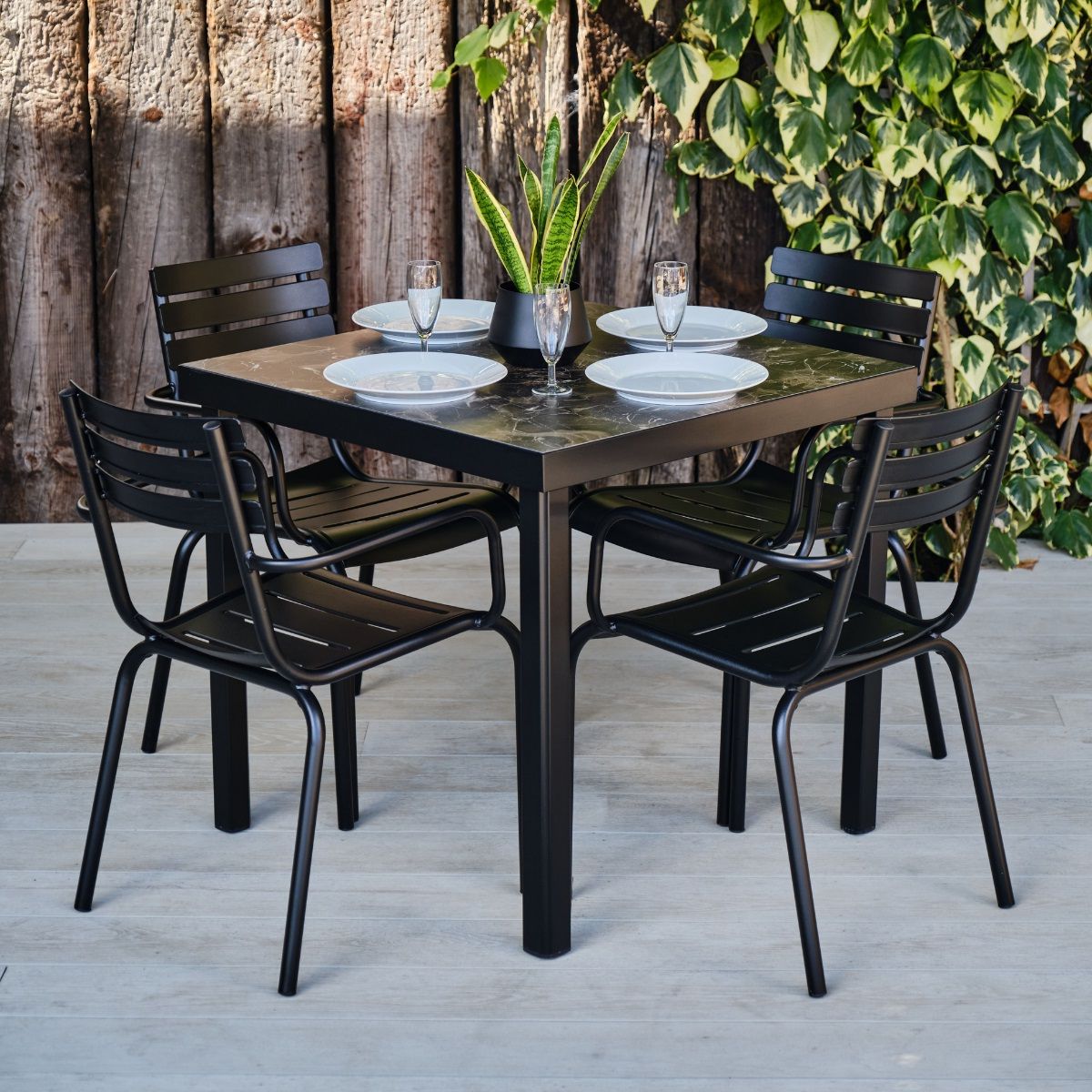 Square Outdoor Table Black & Marble Effect – Camden Range – Woodberry Intended For Well Liked Black Square Outdoor Tables (View 8 of 15)