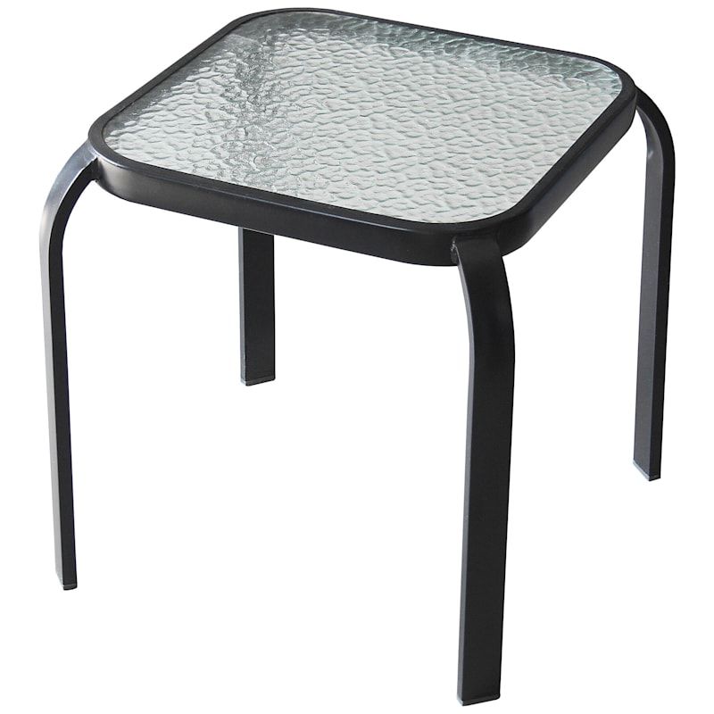 Tempered Glass Top Black Outdoor End Table, 16" (View 15 of 15)