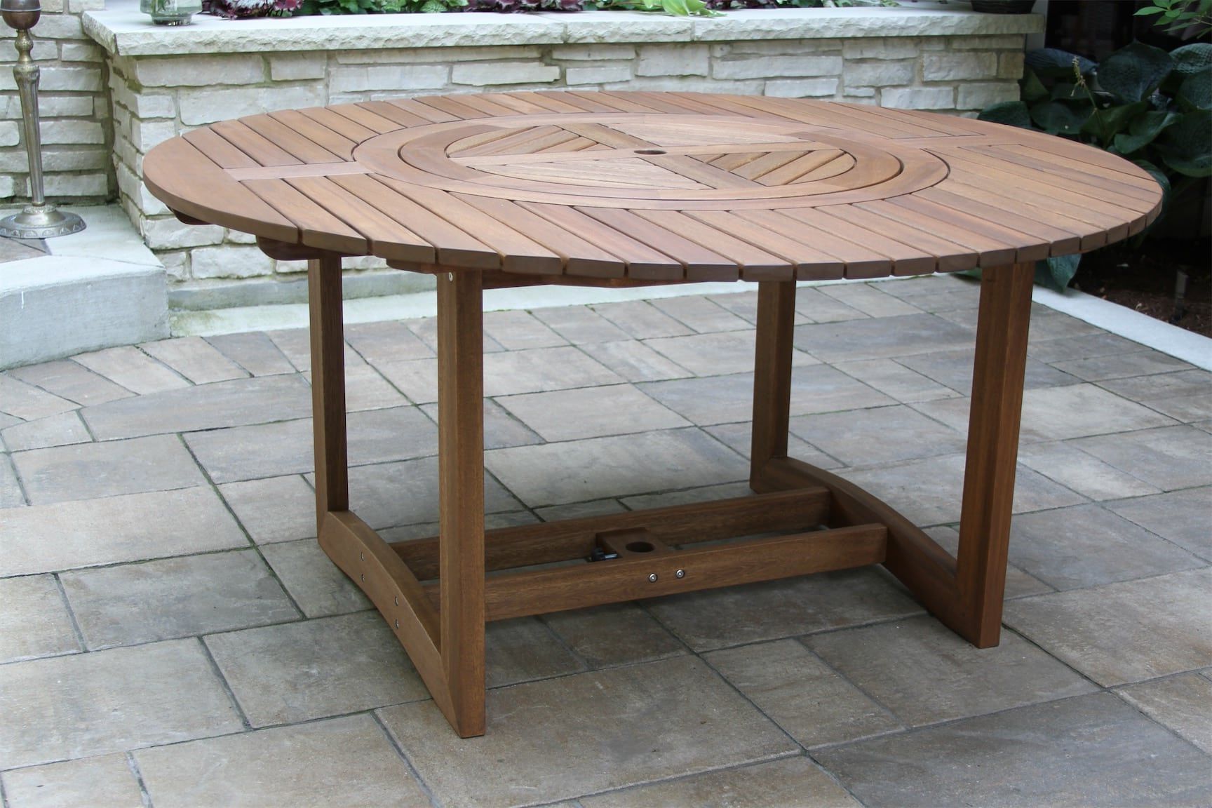 Trendy Large Round Eucalyptus Wood 63" Lazy Susan Dining Table Inside Circular Outdoor Tables (View 14 of 15)