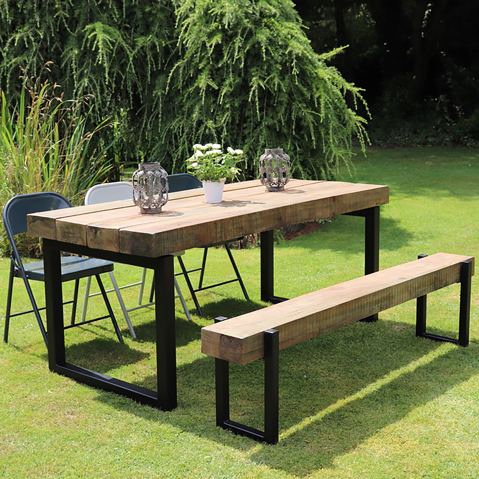 Trendy Rustic Oak And Black Outdoor Tables In Industrial Outdoor Sleeper Table – Box Frame – Heyl Interiors (View 2 of 15)