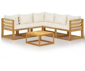Vidaxl 6 Piece Garden Furniture Set Solid Acacia Wood And Cushions Au  Meilleur Prix Sur Idealo (View 6 of 15)
