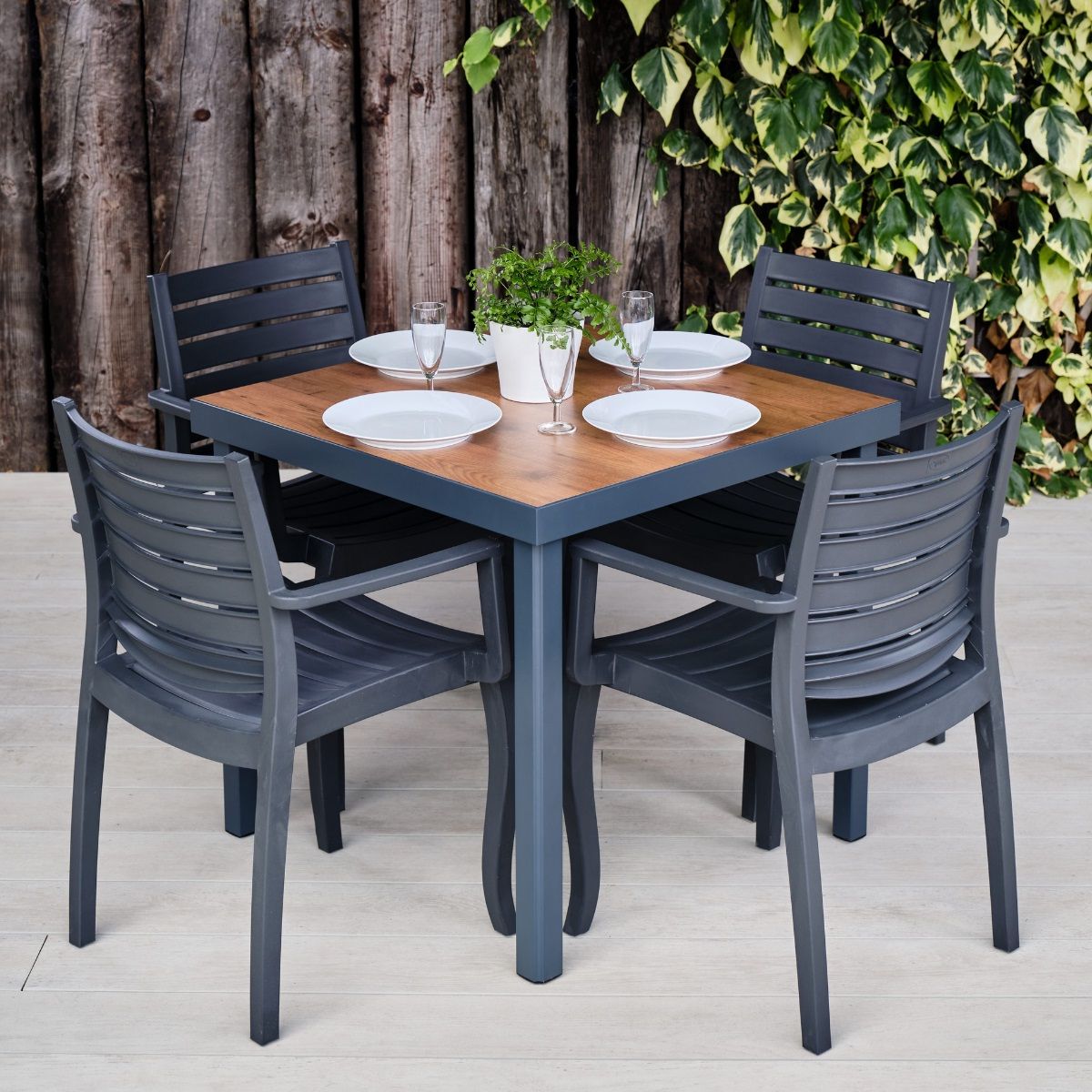 Well Known Square Outdoor Tables Pertaining To Commercial Outdoor Dining Table & Chairs Set (View 14 of 15)