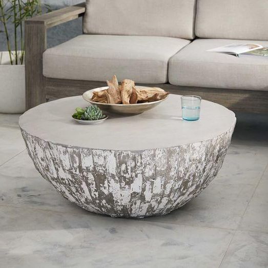 Well Liked Drum Shaped Outdoor Tables Intended For Sculpted Concrete Gray Drum Coffee Table (View 1 of 15)