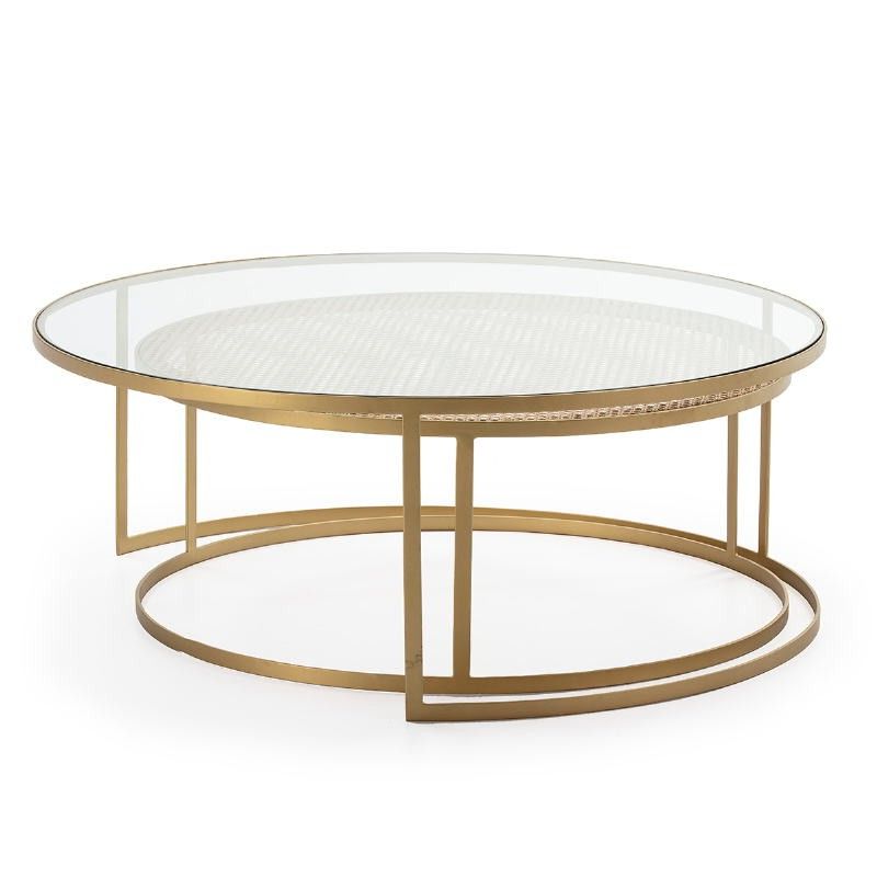 Well Liked Faux Marble Gold Outdoor Tables With Set 2 Coffee Table 120x120x46 Glass Rattan Metal Golden (View 9 of 15)