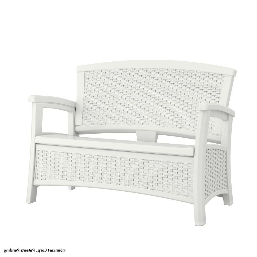 White Storage Outdoor Tables Pertaining To 2020 Suncast Suncast Elements W X H White Resin Bench In The Patio Benches  Department At Lowes (View 13 of 15)