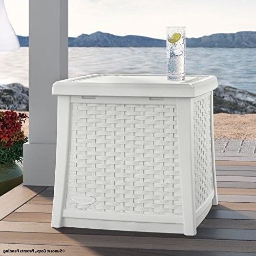 White Storage Outdoor Tables Regarding Famous Resin Patio Storage Furniture White End Table Deck Pool Boat Dock Balcony  Side #suncast #endtablesidet… (View 2 of 15)