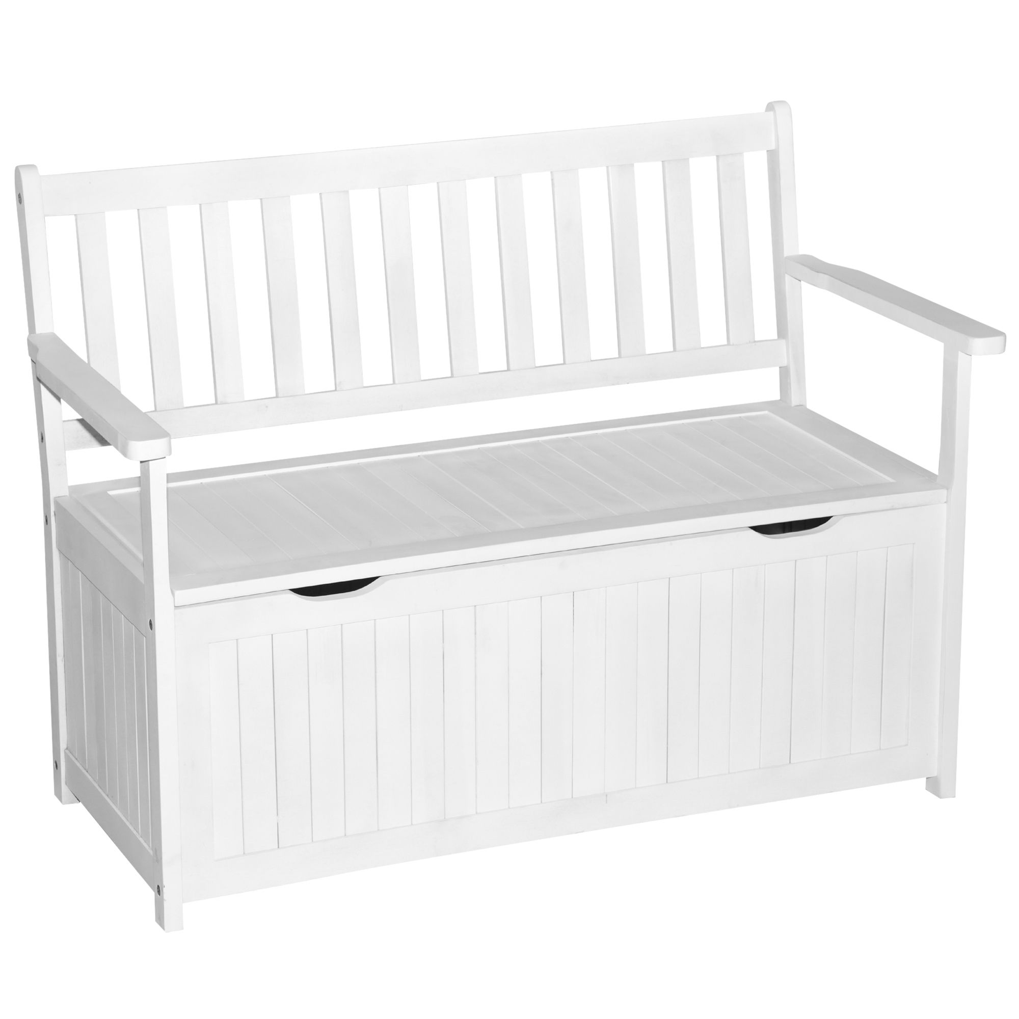 White Storage Outdoor Tables Within Famous Outsunny Outdoor Storage Acacia Wood Bench – White – Walmart (View 6 of 15)