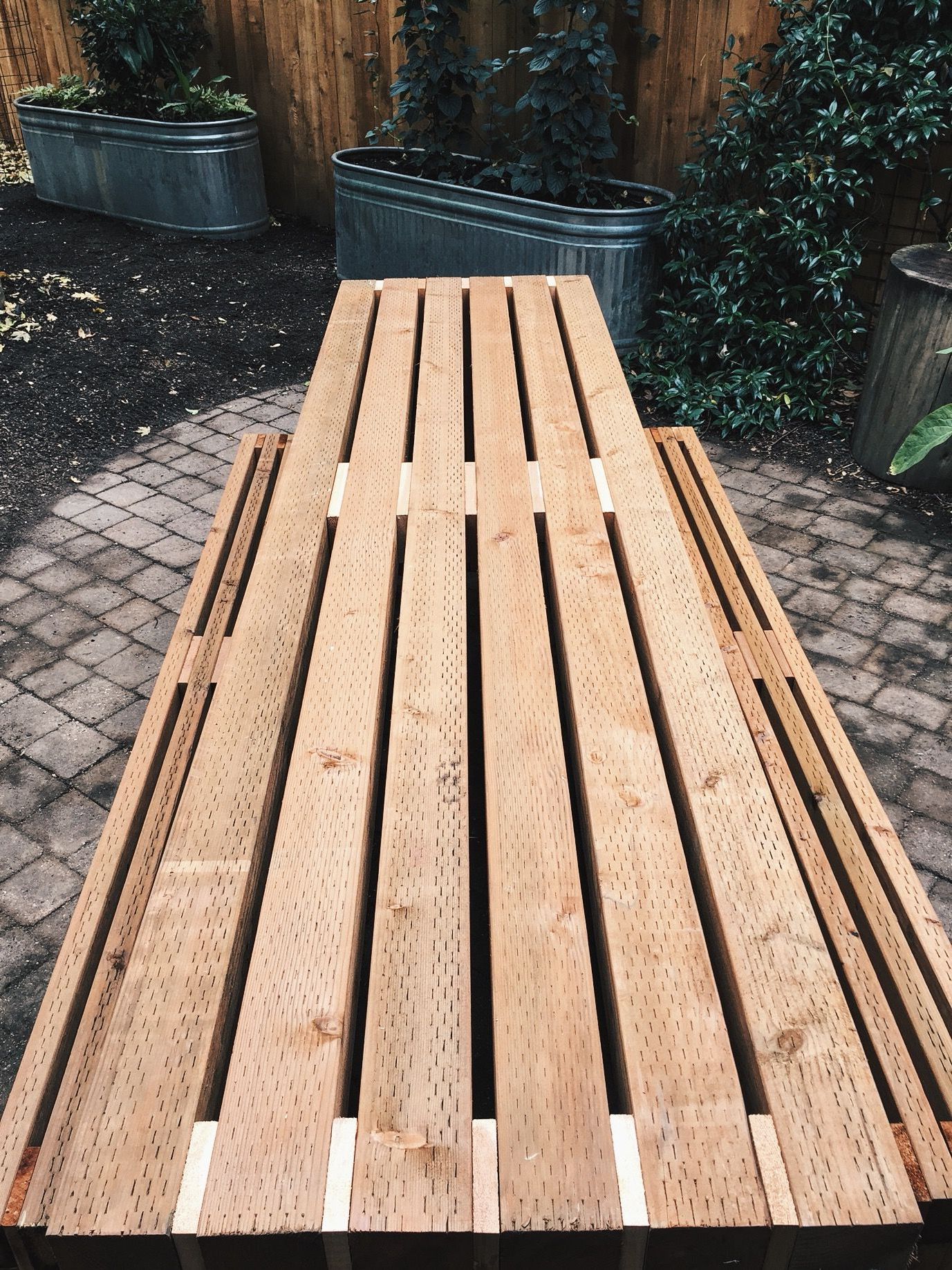 Wood Outdoor Set, Table And Bench  Set, Bench Set Within Most Up To Date Slat Outdoor Tables (View 7 of 15)
