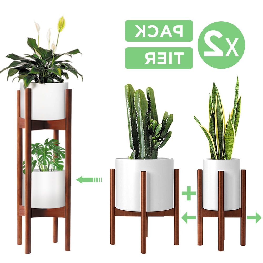 12 Inch Plant Stands Intended For Current 2 Pack Indoor Plant Stands, 2 Tier Tall Plant Stand 30 Inches, Mid Century  Bamboo Plant Stand, Adjustable Width 8 12 Inches, Fits Pot Size Of 8 9 10  11 12 Inches Black – Walmart (View 5 of 15)