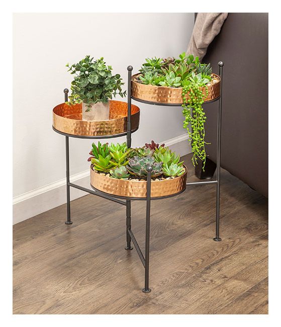 2019 3 Tier Plant Stand With Copper Trays – Down To Earth Home, Garden And Gift Intended For Three Tier Plant Stands (View 7 of 15)
