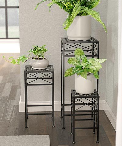 2020 Panacea Cross Hatch Square Plant Stands, Black, Set Of 3 At Bestnest In Set Of 3 Plant Stands (View 11 of 15)