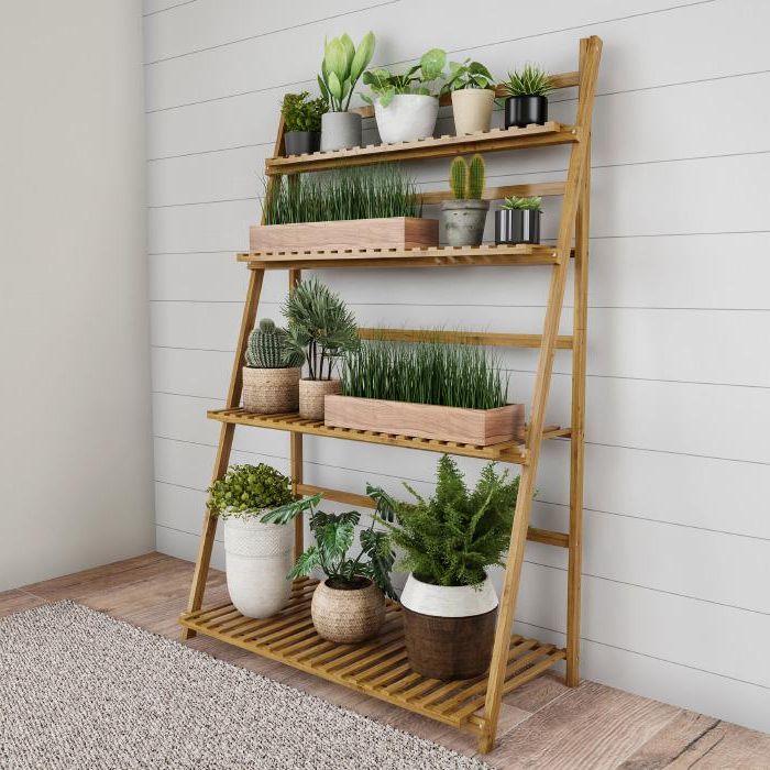 4 Tier Plant Stands With Regard To Well Known Nature Spring Ladder Plant Stand 4tier Freestanding Storage Shelf  Tan –   (View 4 of 15)