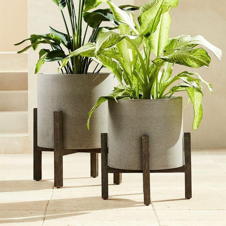 Ascoli Gray Stone Wood Stand Planters With Favorite Stone Plant Stands (View 9 of 15)