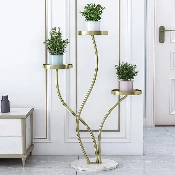 Best And Newest Gold Plant Stands Inside Modern Tall Metal Plant Stand Indoor 3 Tier Corner Planter In Gold Homary (View 6 of 15)