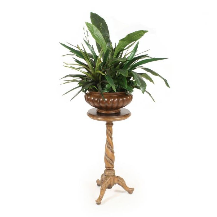 Best And Newest Greenery In Brown Fluted Bowl With Spiral Plant Stand – Distinctive Designs Regarding Plant Stands With Flower Bowl (View 2 of 15)