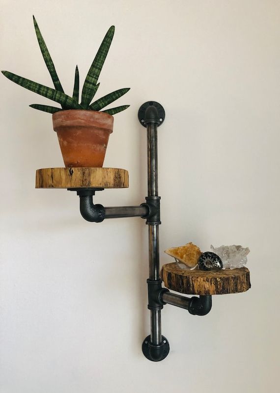 Best And Newest Rustic Industrial Pipe Floating Plant Shelf Hanger – Etsy Israel Inside Industrial Plant Stands (View 14 of 15)