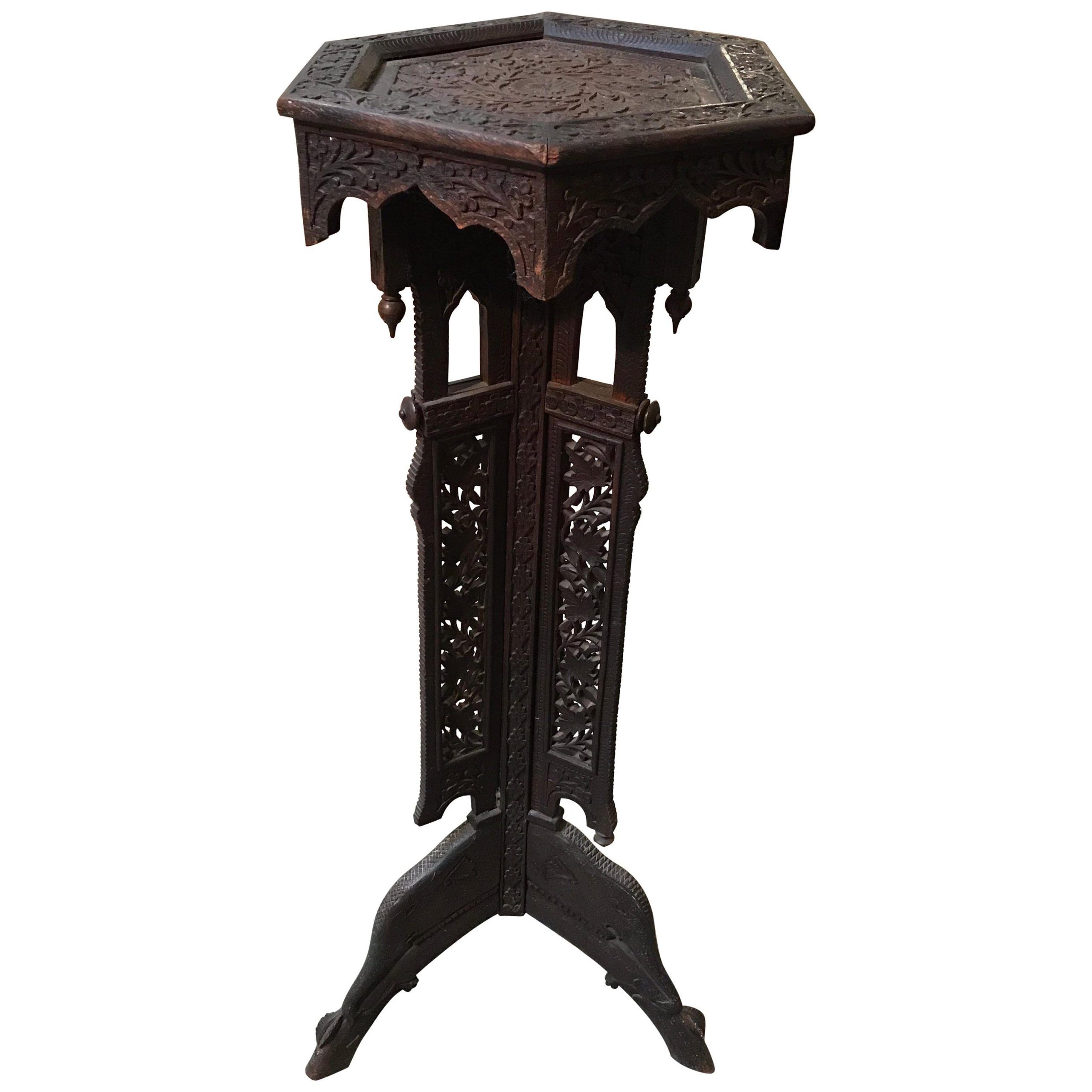 Carved Wooden Indian Plant Stand For Sale At 1stdibs Throughout Trendy Carved Plant Stands (View 7 of 15)