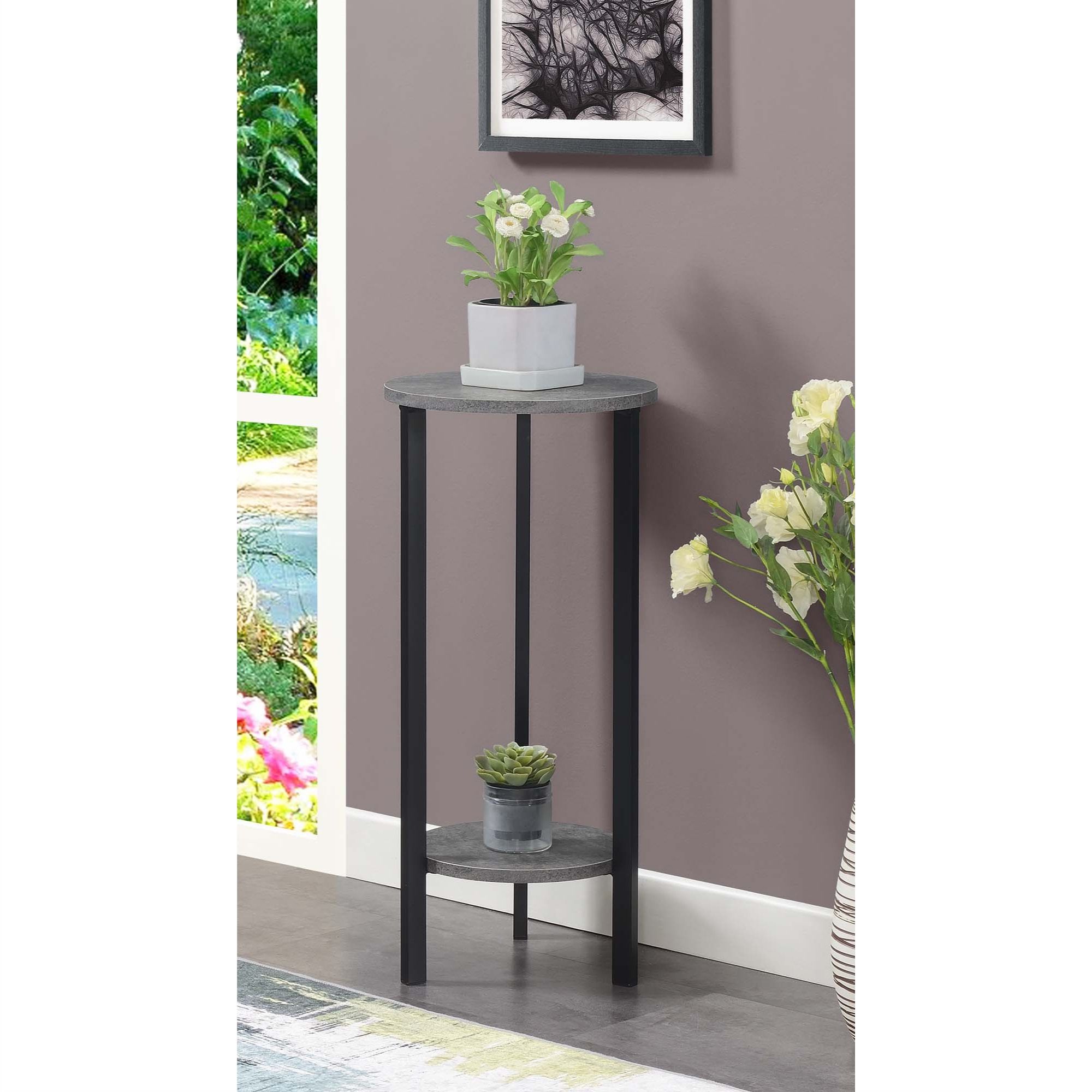 Convenience Concepts Graystone 31 Inch 2 Tier Plant Stand, Cement/black –  Walmart Within Widely Used 31 Inch Plant Stands (View 4 of 15)
