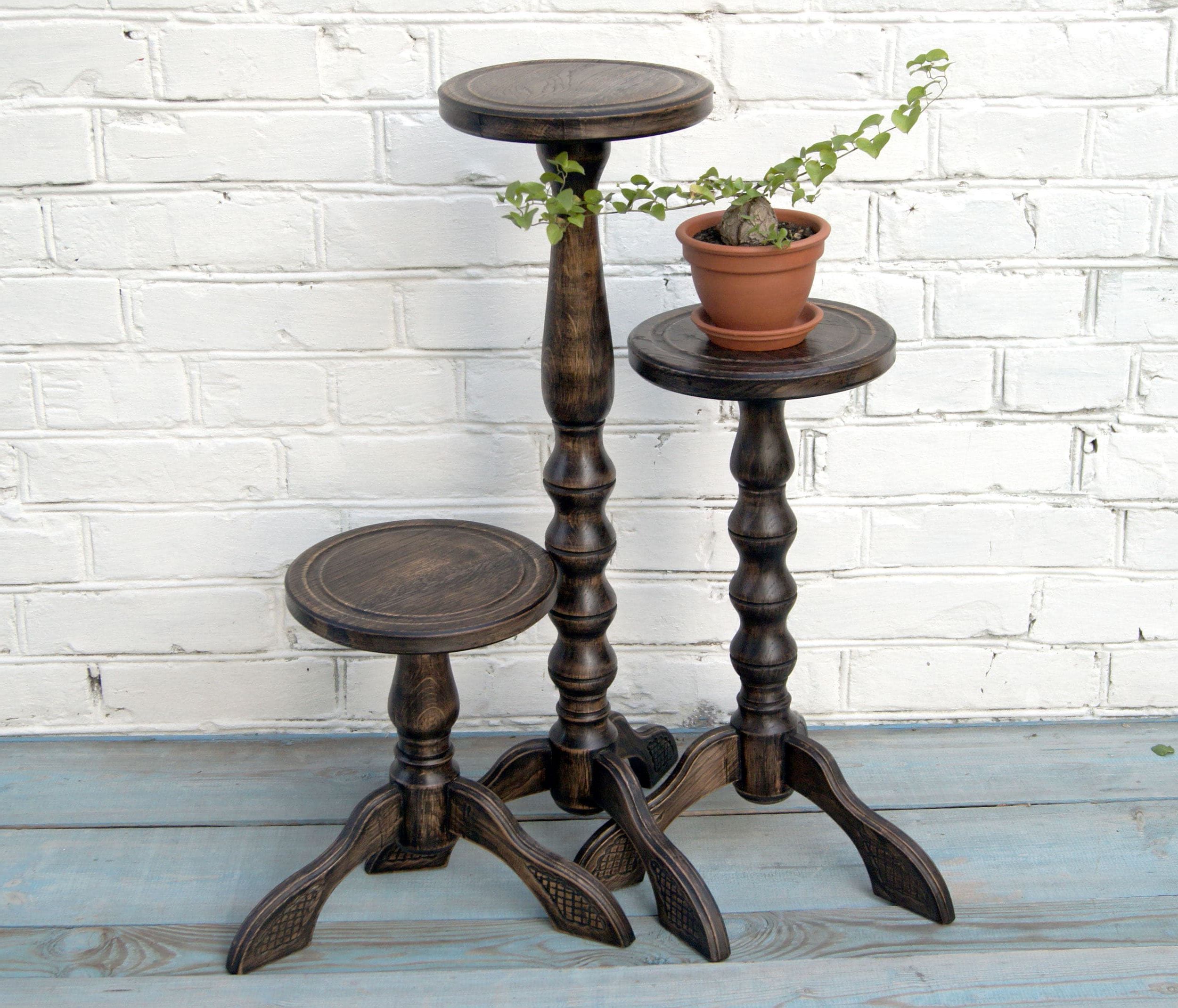 Current Pedestal Plant Stands With Regard To Set 3 Wooden Plant Stands Indoor Pedestal Planter Stand Oak – Etsy Israel (View 3 of 15)