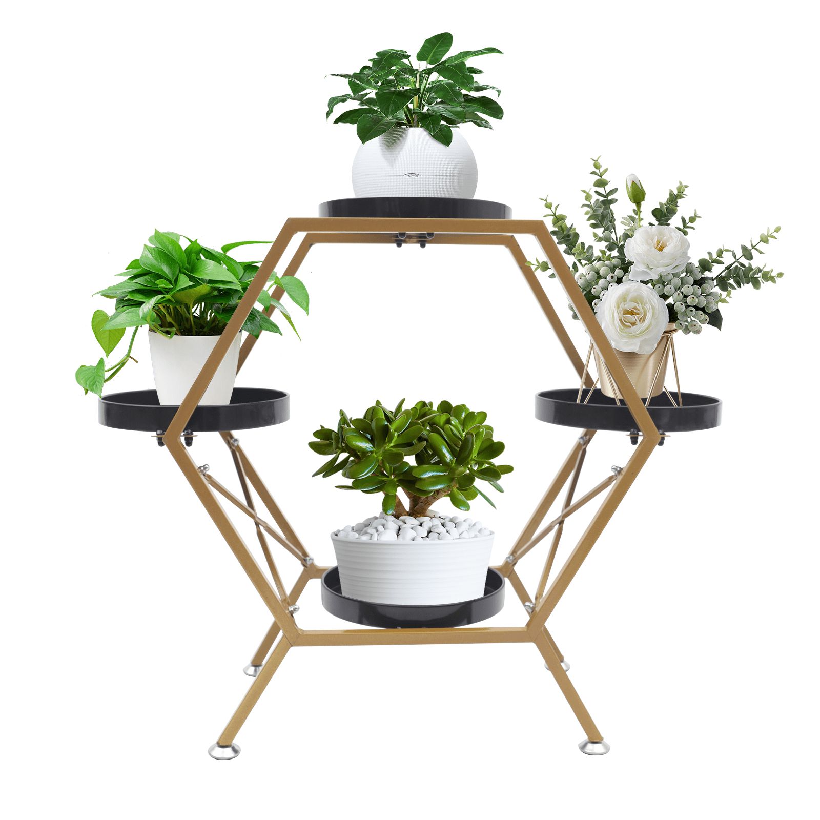Ethedeal Hexagon Gold Metal Plant Stand 4 Trays Flower Pot Holder Display  Garden Balcony – Walmart Throughout Most Recently Released Hexagon Plant Stands (View 3 of 15)