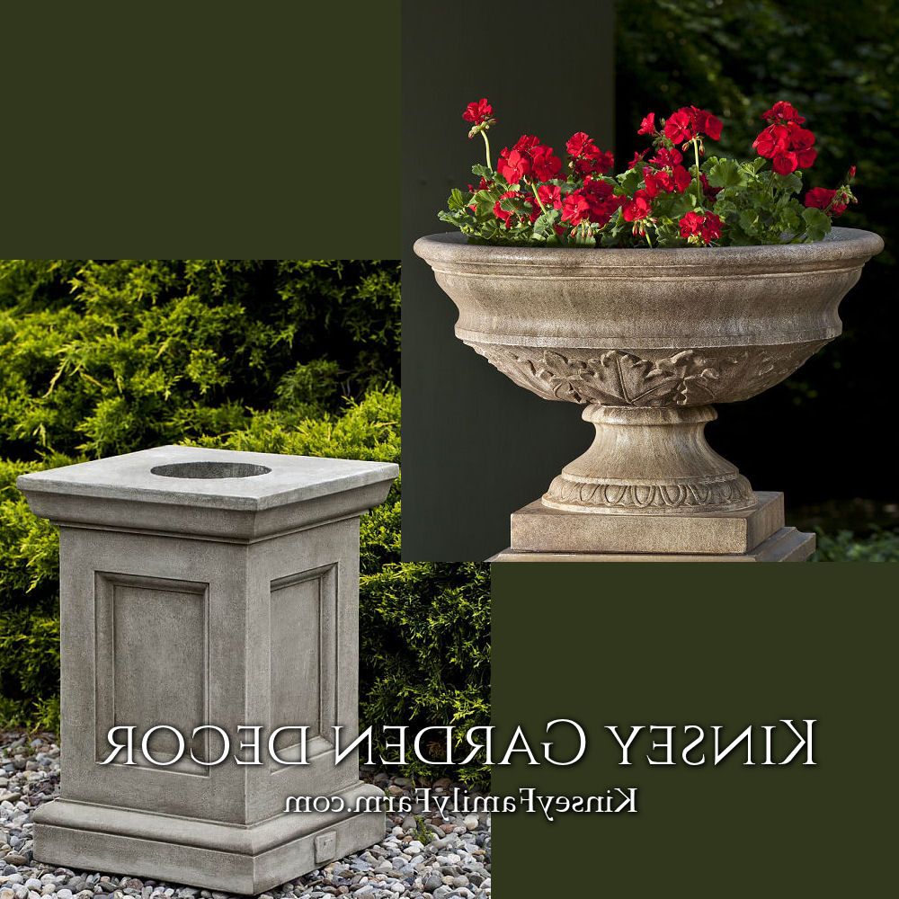 Fashionable Coachhouse Urn Planter On Pedestal Stand Kinsey Garden Decor Pertaining To Greystone Plant Stands (View 6 of 15)