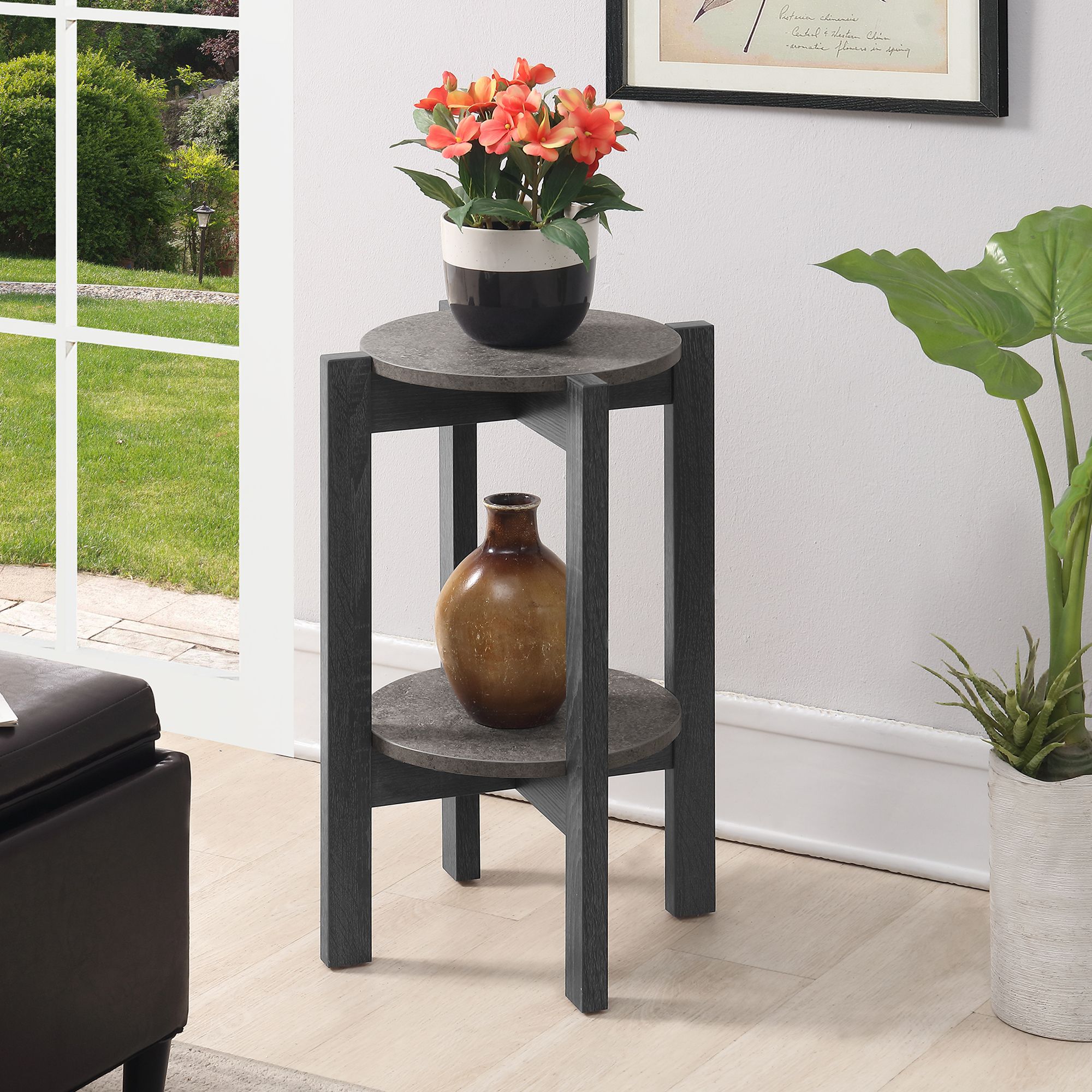 Fashionable Newport Medium 2 Tier Plant Stand, Faux Cement/weathered Gray – Walmart Intended For Weathered Gray Plant Stands (View 5 of 15)