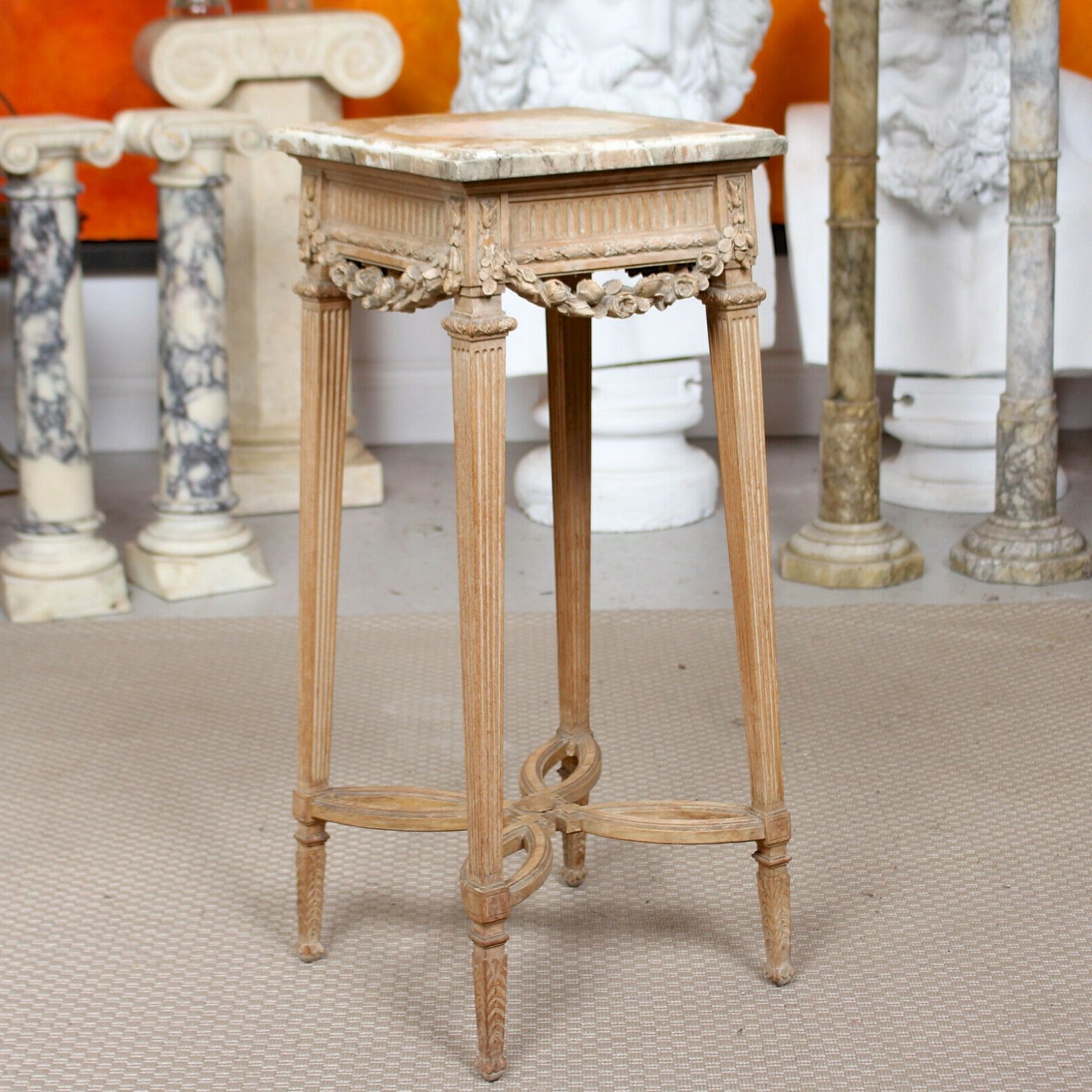 Fine Carved Limewood Marble Jardinière Plant Stand Antique (View 10 of 15)