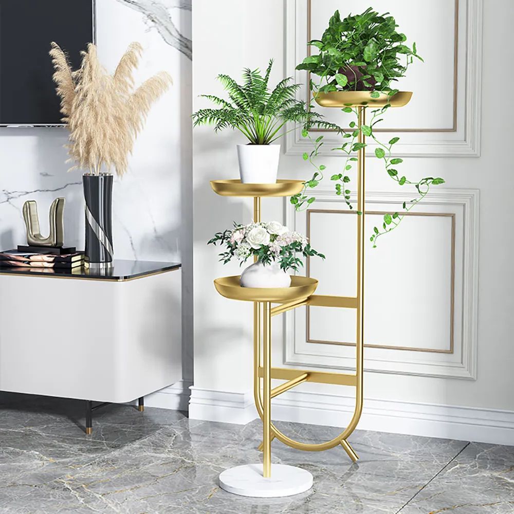 Gold Plant Stands Regarding Best And Newest 3 Tier Tall Metal Standing Plant Stand Chic Unique Shaped Planter In Gold  Homary (View 10 of 15)