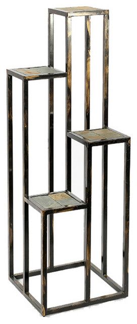 Industrial Plant Stands Inside Well Known 4 Tier Cast Iron Frame Plant Stand With Stone Topping, Black And Gold –  Industrial – Plant Stands And Telephone Tables  Uber Bazaar (View 6 of 15)