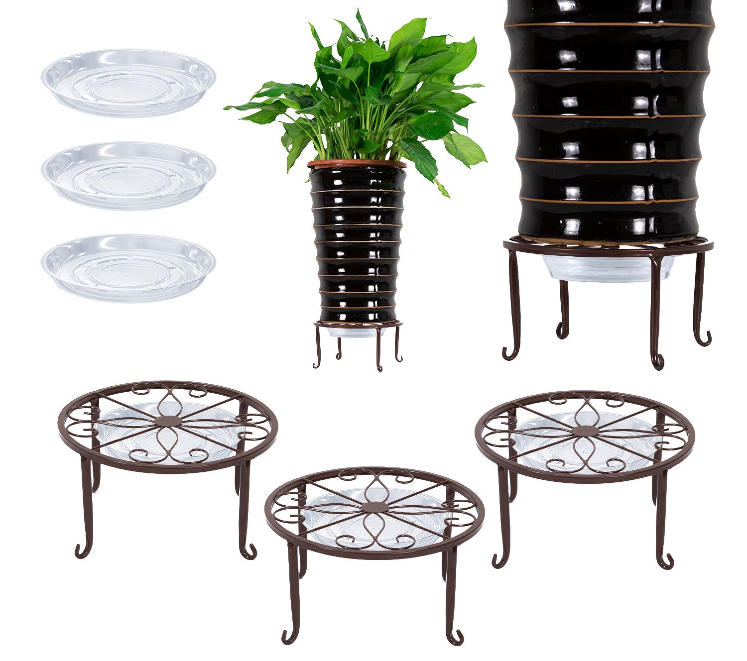 Iron Plant Stands Within Most Recent 3 Pack Iron Potted Plant Stands For Indoor And Outdoor Flowerpot Holder 9  Inches Heavy Duty 50lb Round Rack, Bronze Color – Walmart (View 9 of 15)