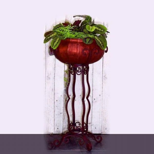 Large Antique Brown Iron Frame Plant Stand With Faux Copper Planter With Widely Used Brown Metal Plant Stands (View 9 of 15)
