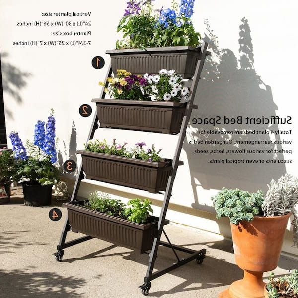 Most Popular Barton 4 Tier Vertical Raised Garden Galvanized Steel Bed Plant Stand  Elevated Vegetables Black/brown 90078 H – The Home Depot For Greystone Plant Stands (View 3 of 15)
