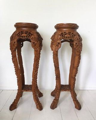 Most Popular Large Mid Century Brown Hand Carved Plant Stands, Set Of 2 For Sale At  Pamono Pertaining To Carved Plant Stands (View 1 of 15)