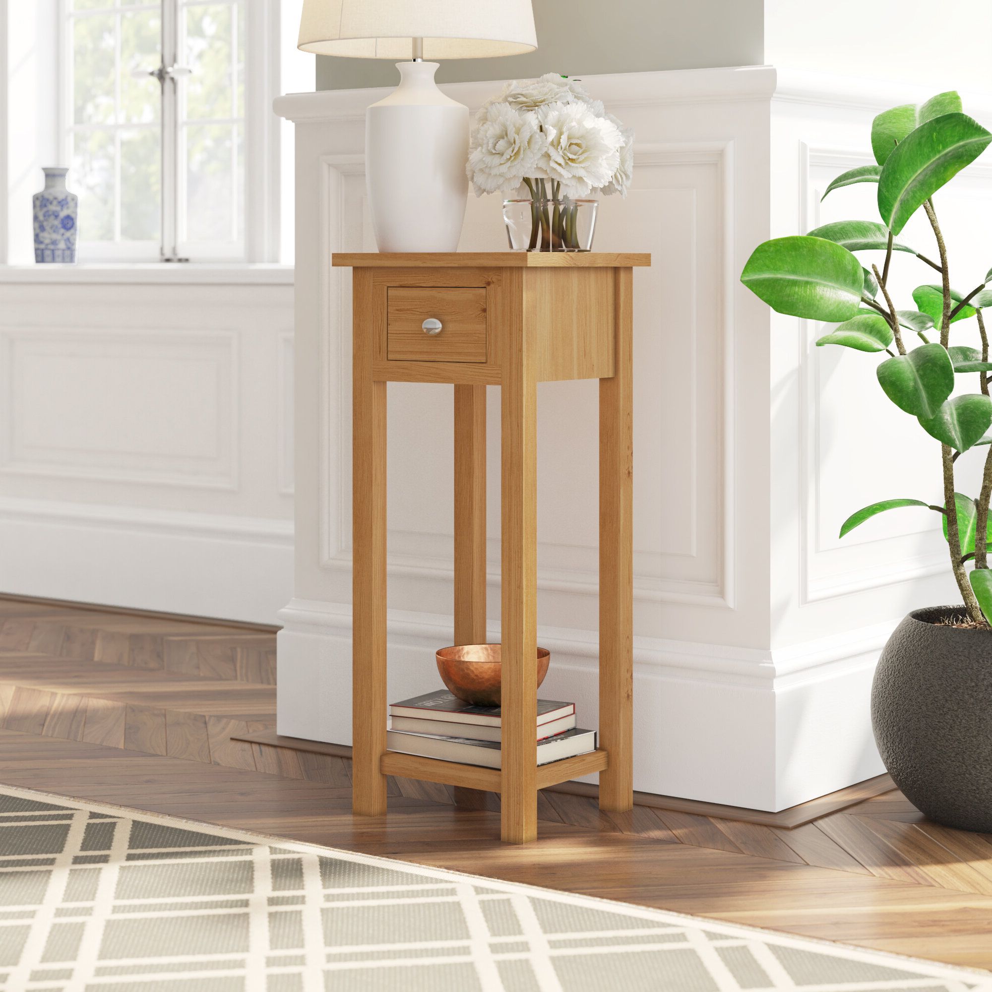 Most Popular Oak Plant Stands With Foundstone Whitney Rectangular Pedestal Oak Plant Stand & Reviews (View 4 of 15)